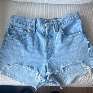 Levi's Light Blue Frayed Jean Shorts